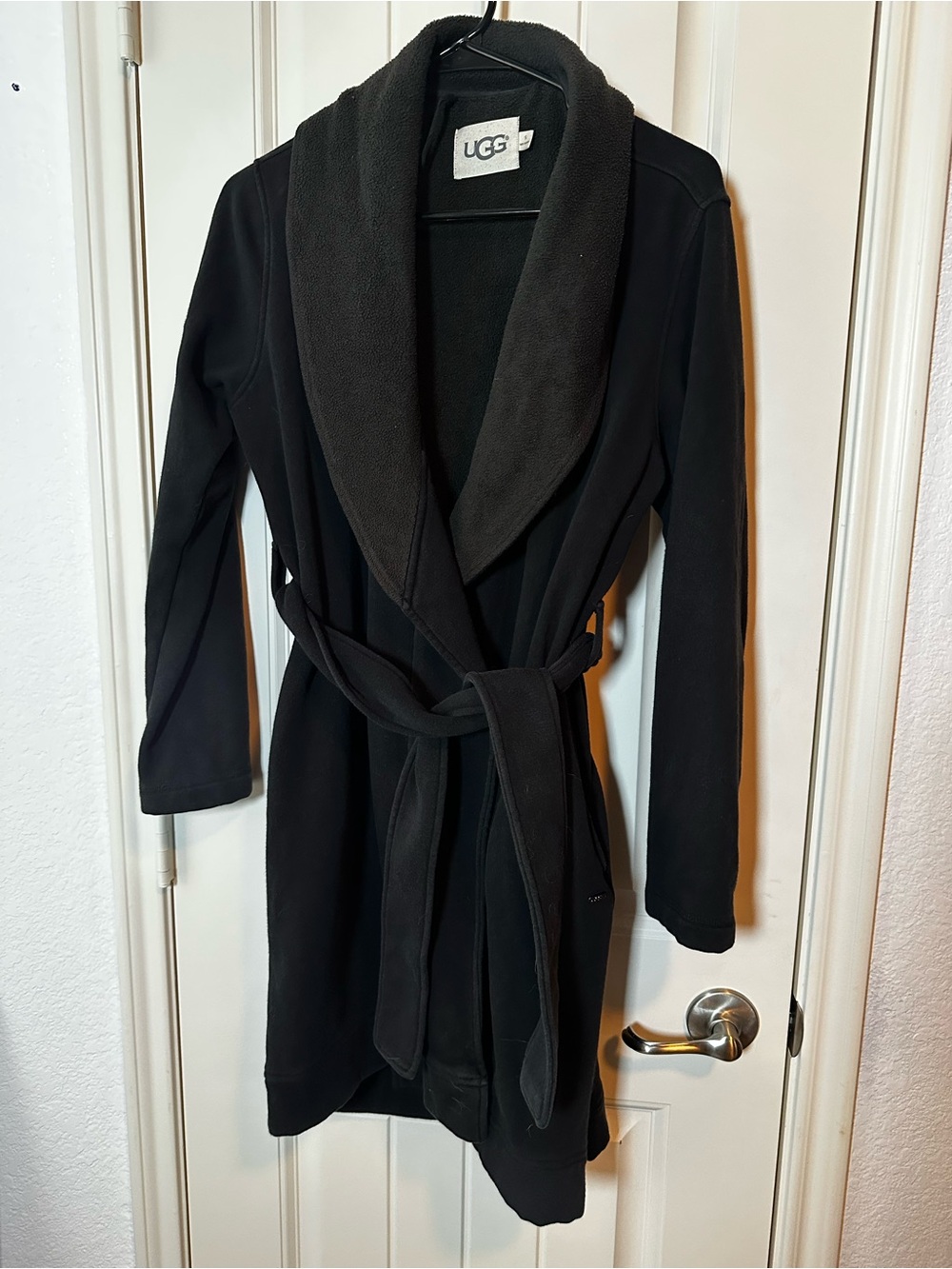UGG Black Plush Shawl-Collar Cardigan Sweater Fleece with Tie Waist size small